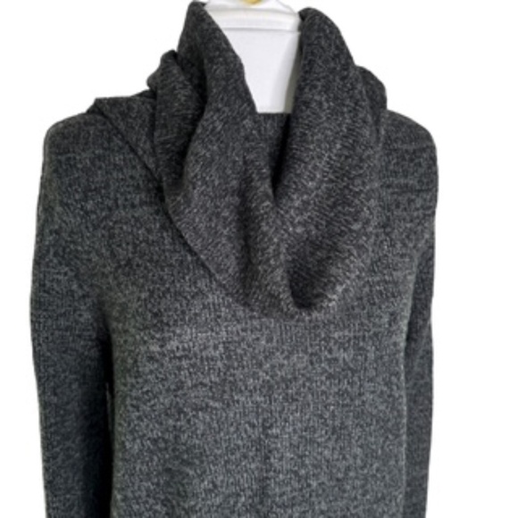 DKNY Jeans Long Tunic Cowl Neck Charcoal Gray Slight Hi/Lo Hem Cardigan Size L - Picture 1 of 7